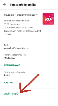 zrušení předplatného